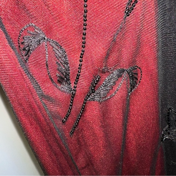 Vintage Black Velvet and red satin mesh overlay beaded dress size Large - Picture 8 of 9